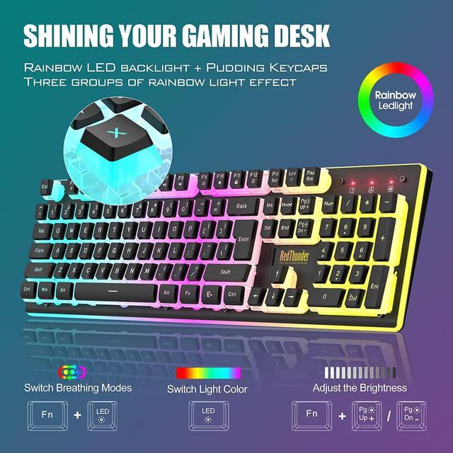 RedThunder K10 Wireless Gaming Keyboard and Mouse Combo, LED Backlit  Rechargeable 3800mAh Battery, Mechanical Feel Anti-ghosting Keyboard with  Pudding Keycaps + 7D 3200DPI Mice for PC Gamer (Black) 