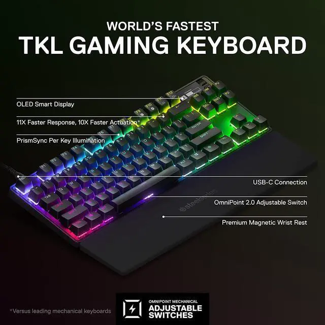 Alt view image 3 of 7 - SteelSeries Apex Pro TKL HyperMagnetic Gaming Keyboard (2023 Edition) + SteelSeries PRISMCAPS PBT Keycaps Bundle