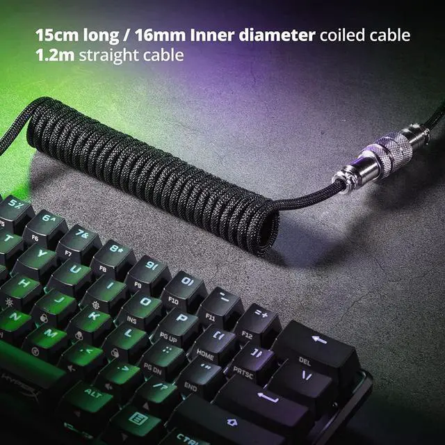 Alt view image 4 of 6 - GUNMJO Pro Custom Coiled USB C Cable for Gaming Keyboard, Double-Sleeved Mechanical Keyboard Cable with Detachable Metal Aviator, 1.5M USB-C to USB-A, Classic Black Color