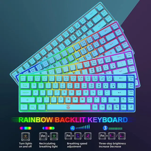 Alt view image 4 of 6 - Snpurdiri 60% Wireless Gaming Keyboard and Mouse Combo,LED Backlit Rechargeable 2000mAh Battery,Small Membrane But Mechanical Feel Keyboard + Popular RGB Mice for Gaming,Business Office(Blue)