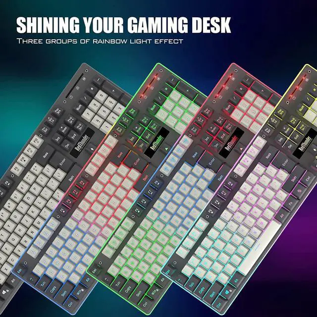 Alt view image 4 of 7 - RedThunder K10 Wireless Gaming Keyboard and Mouse Combo, LED Backlit Rechargeable 3800mAh Battery, Mechanical Feel Anti-ghosting Keyboard + 7D 3200DPI Mice for PC Gamer (White-Gray)