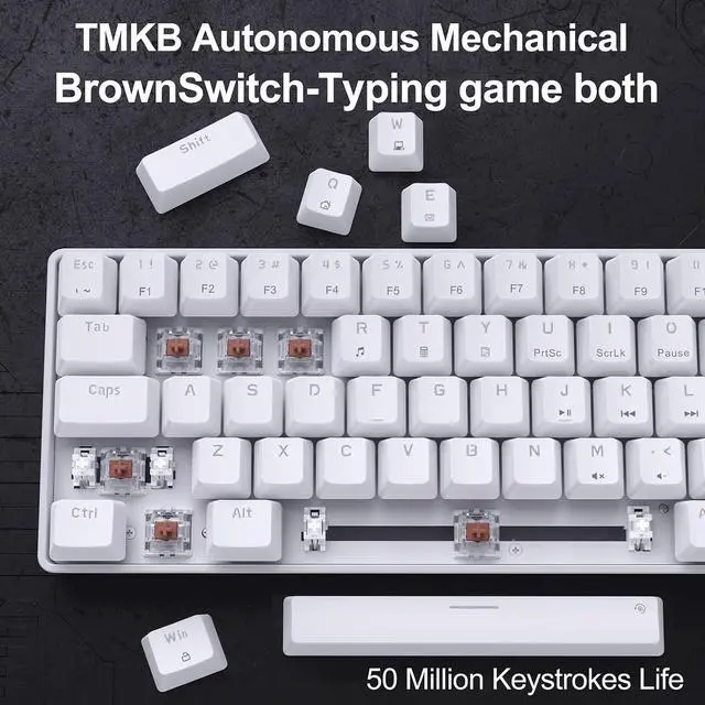 Alt view image 3 of 7 - DIERYA T68SE 60% Gaming Mechanical Keyboard,Ultra Compact Mini 68 Key with Brown Switch Wired Keyboard,Anti-Ghosting Keys, for Windows Laptops and PC Gamers,White