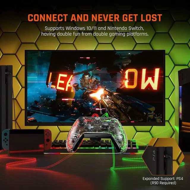 Alt view image 3 of 7 - BIGBIG WON Wired Controller, Rainbow Lite PC Controllers for Gaming RGB Light, Custom Buttons, Macro, Turbo, Dual Shock Controller for Switch/Win10&11 Controller for PS4 via R90 PC Game Controller