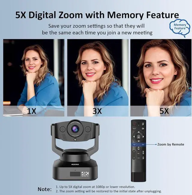 Alt view image 5 of 7 - Zoom Certified, NexiGo N990 (Gen 2) 4K PTZ Webcam, Video Conference Camera System with 5X Digital Zoom, Sony_Starvis Sensor, Position Preset, Dual Stereo Mics, 2x3.5mm Audio Jacks for External Mics