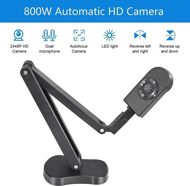 Alt view image 2 of 7 - 4K USB Document Camera for Teacher, 8MP Webcam & Visualiser for A3 Size with Dual Microphones, 3-Level LED Light, Image Invert, Foldable for Live Demo, Work with Windows, macOS and Chrome OS