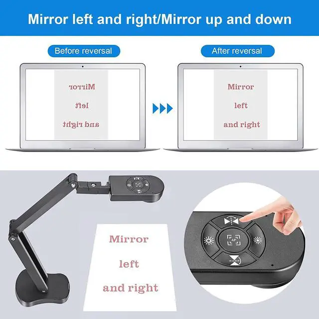 Alt view image 4 of 7 - 4K USB Document Camera for Teacher, 8MP Webcam & Visualiser for A3 Size with Dual Microphones, 3-Level LED Light, Image Invert, Foldable for Live Demo, Work with Windows, macOS and Chrome OS