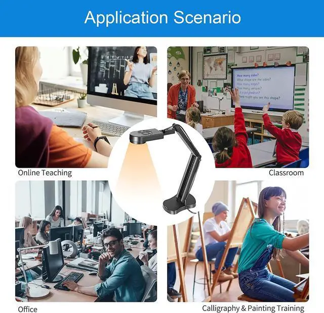 Alt view image 7 of 7 - 4K USB Document Camera for Teacher, 8MP Webcam & Visualiser for A3 Size with Dual Microphones, 3-Level LED Light, Image Invert, Foldable for Live Demo, Work with Windows, macOS and Chrome OS