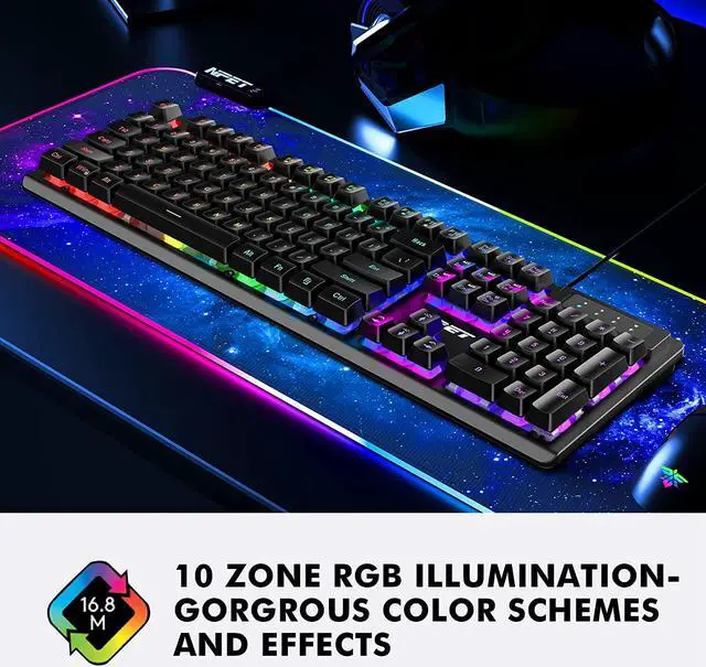 Alt view image 6 of 7 - NPET K10 Wired Gaming Keyboard, LED Backlit, Spill-Resistant Design, Multimedia Keys, Quiet Silent USB Membrane Keyboard for Desktop, Computer, PC (Black)