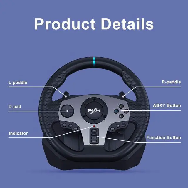 Alt view image 7 of 7 - PXN PC Steering Wheel, V9 Universal Usb Car Sim 270/900 Degree Race Steering Wheel with 3-Pedals and Shifter Bundle for PC, Xbox One, Xbox Series X/S, PS4, PS3, Switch (Black)