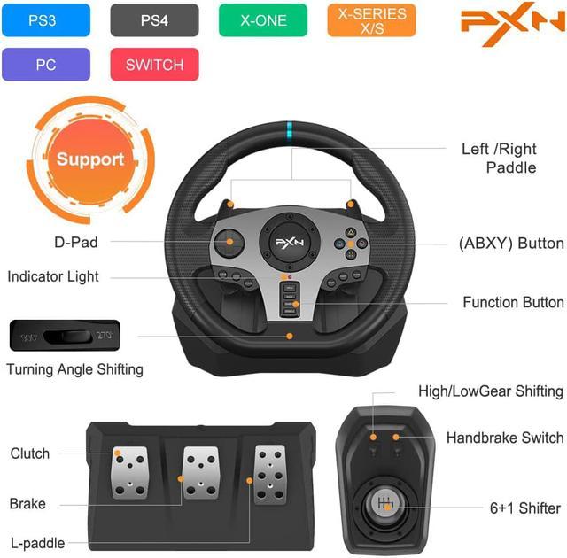 PXN V9 Steering Wheel & Pedals & Shifter For PC/PS3/PS4/SWITCH/XBOX  270/900° USA 6948052900333