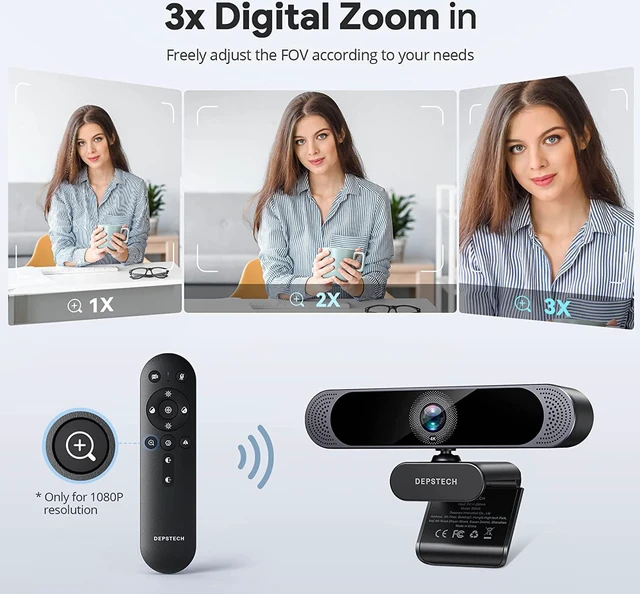 Alt view image 3 of 7 - DEPSTECH 4K Webcam, Ultra HD 1/2.55'' Sony Sensor 3X Digital Zoom Autofocus