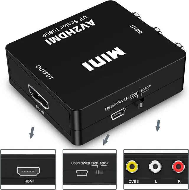 Alt view image 2 of 6 - RCA to HDMI Converter AV to HDMI Video Audio Converter Adapter 1080P Support PAL/NTSC for TV/PC/ PS3/ STB/Xbox/VHS/VCR/Camera/DVD with USB Power Cable
