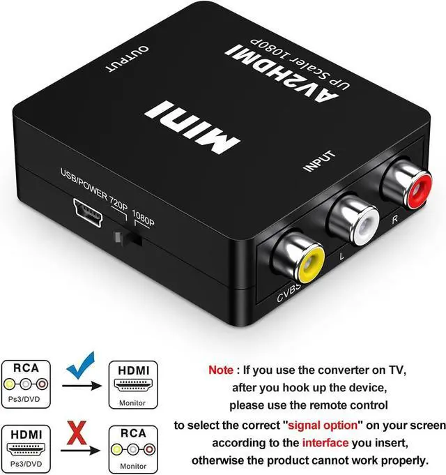 Alt view image 5 of 6 - RCA to HDMI Converter AV to HDMI Video Audio Converter Adapter 1080P Support PAL/NTSC for TV/PC/ PS3/ STB/Xbox/VHS/VCR/Camera/DVD with USB Power Cable