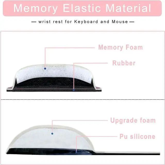 Alt view image 3 of 7 - Memory Foam Set Wrist Rest Pad & Mouse Wrist Rest Support Ergonomic Design for Office Home Laptop Desktop Computer Gaming Keyboard - Pink