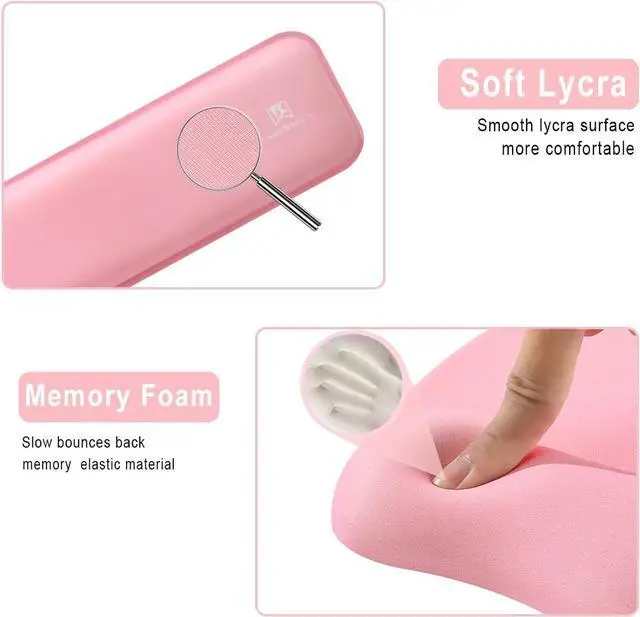 Alt view image 4 of 7 - Memory Foam Set Wrist Rest Pad & Mouse Wrist Rest Support Ergonomic Design for Office Home Laptop Desktop Computer Gaming Keyboard - Pink