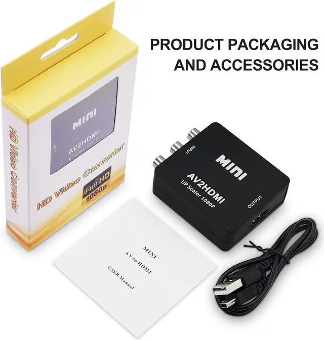 Alt view image 6 of 6 - RCA to HDMI Converter AV to HDMI Video Audio Converter Adapter 1080P Support PAL/NTSC for TV/PC/ PS3/ STB/Xbox/VHS/VCR/Camera/DVD with USB Power Cable