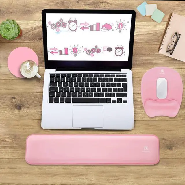 Alt view image 6 of 7 - Memory Foam Set Wrist Rest Pad & Mouse Wrist Rest Support Ergonomic Design for Office Home Laptop Desktop Computer Gaming Keyboard - Pink