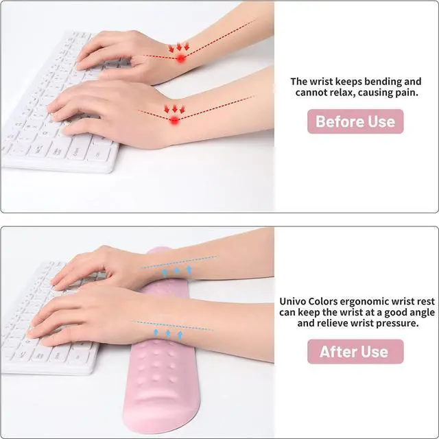 Alt view image 2 of 7 - UnivoColors Pink Superfine Memory Foam Keyboard Wrist Rest Soft Gel Ergonomic Wrist Support Pad for Computer, Laptop, Office, Gaming, Typing