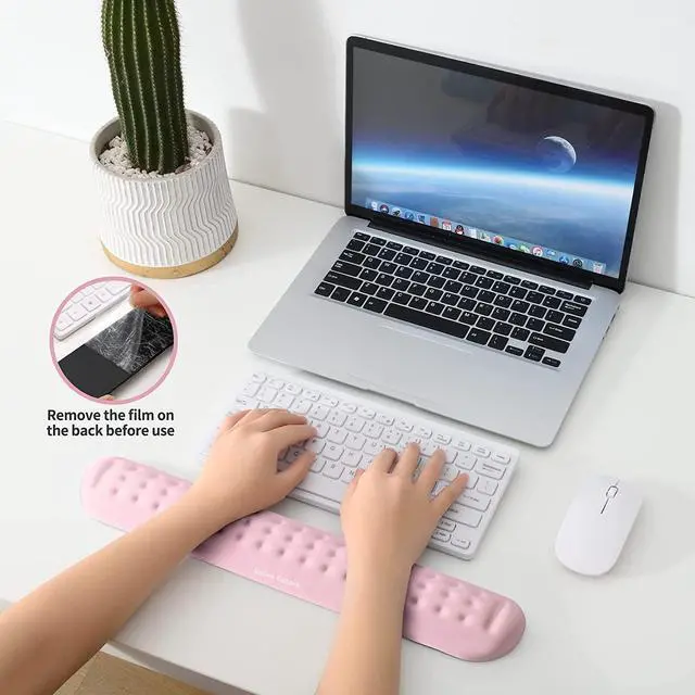 Alt view image 6 of 7 - UnivoColors Pink Superfine Memory Foam Keyboard Wrist Rest Soft Gel Ergonomic Wrist Support Pad for Computer, Laptop, Office, Gaming, Typing