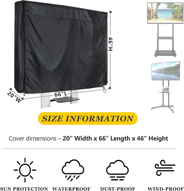 Alt view image 2 of 7 - Mobile Outdoor TV Stand Cover for 60-72 Inches Mobile TV Cart Black Waterproof Moisture-proof Dust-proof TV Screen Protection Cover