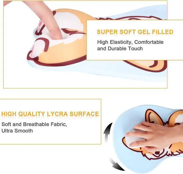 Alt view image 4 of 7 - Ergonomic Mouse Pad with Wrist Support Non-Slip Backing Corgi Anime Cute Gel Mouse Pad Wrist Rest Easy-Typing and Pain Relief for Gaming Office Computer Laptop(Blue Cute Corgi)