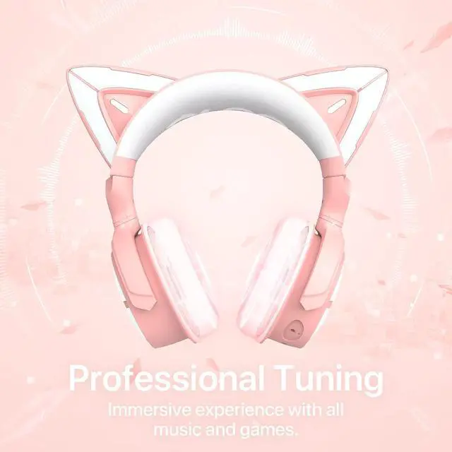 Alt view image 7 of 7 - YOWU Cat Ear Headphones 4, Wireless & Wired Gaming Headset with Microphone for PC/PS4/PS5/XBOX/Switch -Noise Reduction, Customizable Lighting and Effect via APP (Pink)