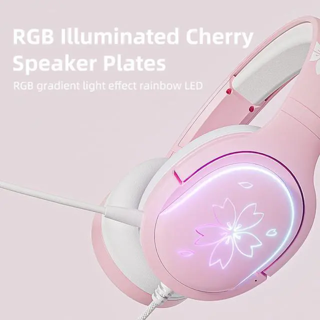 Alt view image 2 of 7 - Pink RGB LED Gaming Extra Large Mouse Pad 14 Modes Glow Pad Sakura Gaming Headset 360° Rotation Mic RGB Gradient Light Effect