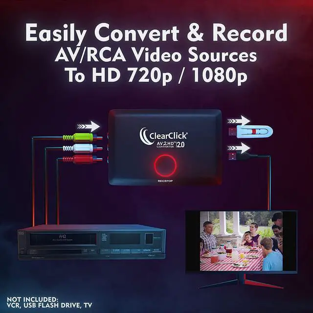 Alt view image 2 of 6 - AV to HD Converter & Recorder 2.0 (Second Generation) - RCA HDMI Adapter Convert Record Video for VCR, VHS, DVD, Camcorder, Hi8, Gaming TV