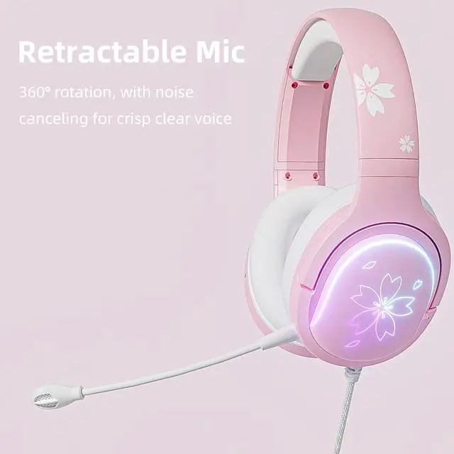 Alt view image 4 of 7 - Pink RGB LED Gaming Extra Large Mouse Pad 14 Modes Glow Pad Sakura Gaming Headset 360° Rotation Mic RGB Gradient Light Effect