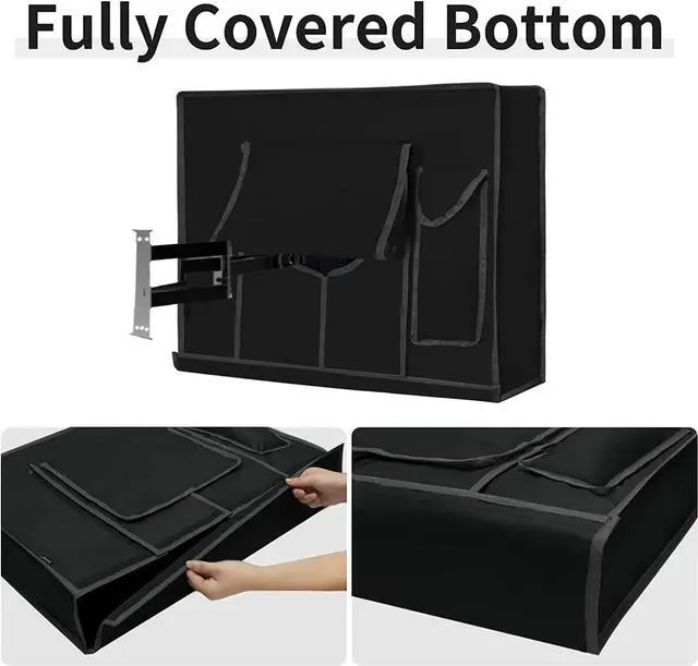 Alt view image 3 of 7 - Waterproof Outdoor TV Cover - 65-70 inch Thick Fabric Dustproof & Weatherproof with Remote Control Pocket Black