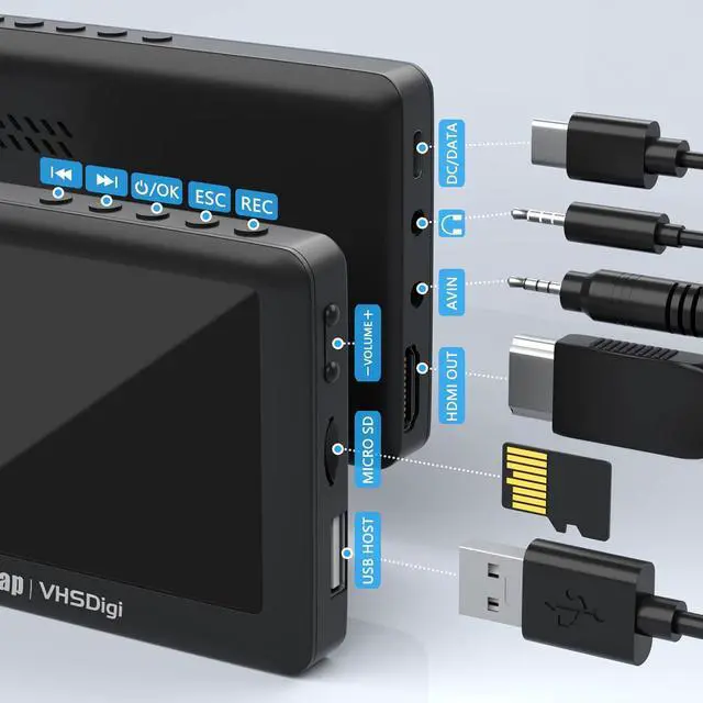 Alt view image 3 of 7 - VHS to Digital Converter Video to Digital Converter 3.0 (Third Generation) Capture Video from VCRs VHS Tapes Hi8 Camcorder DVD TV Box and Gaming Systems with 4.3 inch TFT Screen and 64GB U Disk