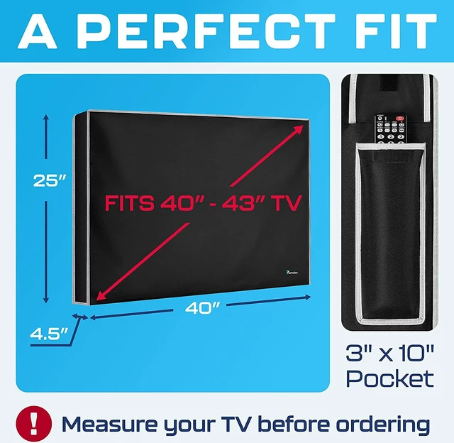 Alt view image 3 of 7 - Garnetics Outdoor TV Cover 43 Inch Weatherproof Waterproof - 600D Heavy Duty for Outside 43, 43 Inch TV Cover Outdoor Enclosure with Bottom & Remote Pocket, Fits 40-43 Flat Screen