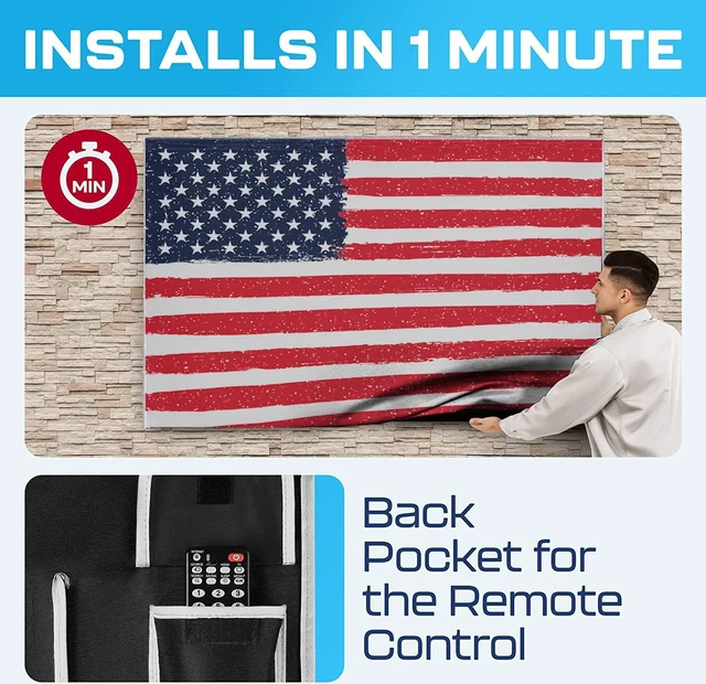 Alt view image 3 of 7 - Garnetics Outdoor TV Cover 65 Inch Waterproof, TV Enclosures with Smart Shield Screen Protectors, Ideal for Outdoor Use, Moving, and Storage - US Flag
