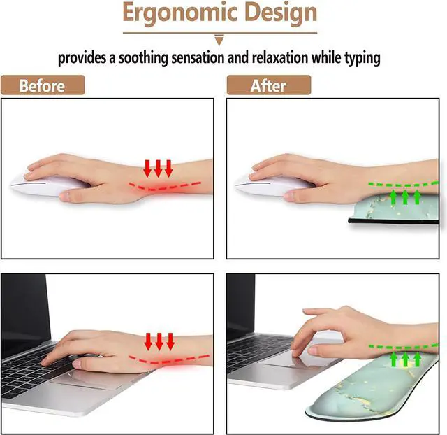 Alt view image 3 of 7 - Ergonomic Wrist Rest + Mouse Pad + Keyboard Wrist Support + Coaster, Memory Foam Mousepad Non-Slip Rubber Base Durable Comfortable 4pcs for Easy Typing Pain Relief, Abstract Art Marble
