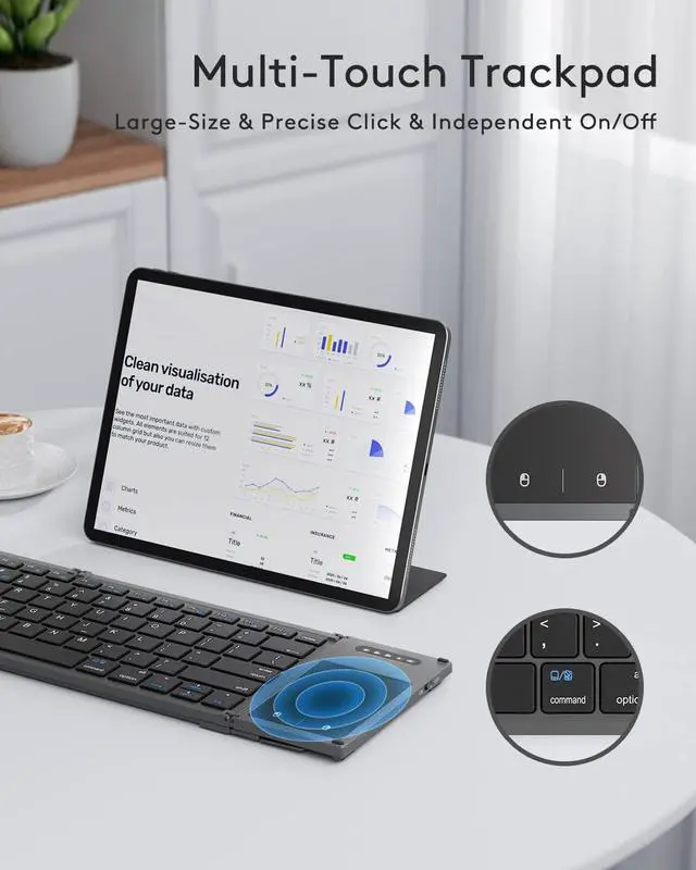 Alt view image 3 of 7 - Samsers Foldable Bluetooth Keyboard with Touchpad, Full-Size Wireless Folding Holder, Rechargeable Portable Travel for iOS Android Windows Mac OS, Support 3 Devices (BT5.1 x 3)