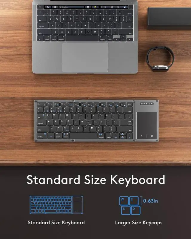 Alt view image 4 of 7 - Samsers Foldable Bluetooth Keyboard with Touchpad, Full-Size Wireless Folding Holder, Rechargeable Portable Travel for iOS Android Windows Mac OS, Support 3 Devices (BT5.1 x 3)