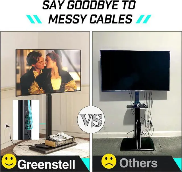 Alt view image 3 of 7 - Greenstell TV Stand with Power Outlet, Universal Floor TV Stand for 32-70 inch TVs, Height Adjustable, Swivel Tall TV Stand with Wood Base, Holds up to 110 LBs, Max VESA 600x400mm