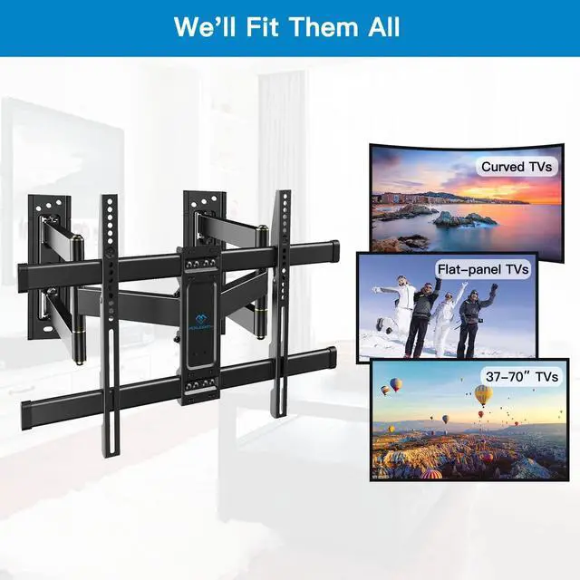 Alt view image 5 of 7 - Corner TV Wall Mount Full Motion, Corner TV Bracket Fits 37-70 Inch LED, LCD 4K Flat Curved Screen TVs Hold up to 99 lbs Max VESA 600x400 Tilt, Swivel and Level
