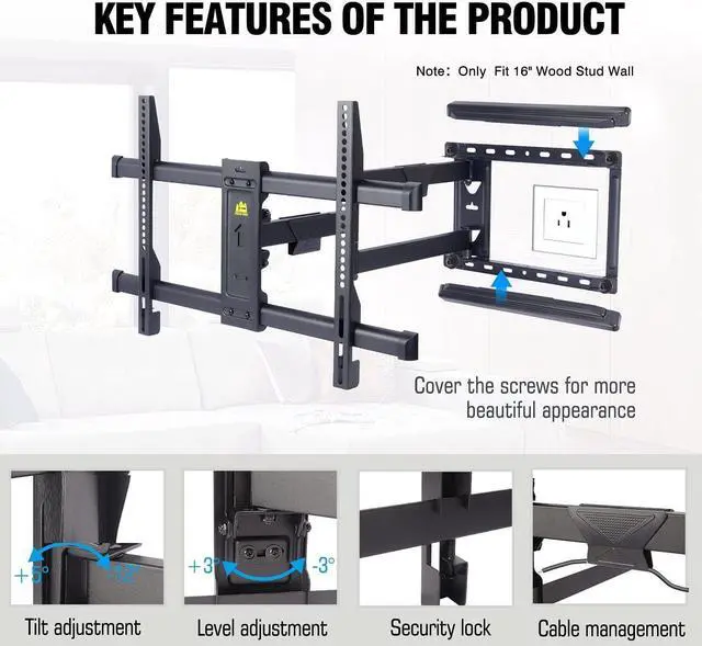 Alt view image 7 of 7 - FORGING MOUNT Long Arm TV Mount for Most 37-75 Inch TVs, 30 Inch Long Extension Arm Corner TV Wall Mount, Full Motion Wall Mount Swivel, Tilt, Articulating Bracket Max VESA 600x400mm up to 99lbs