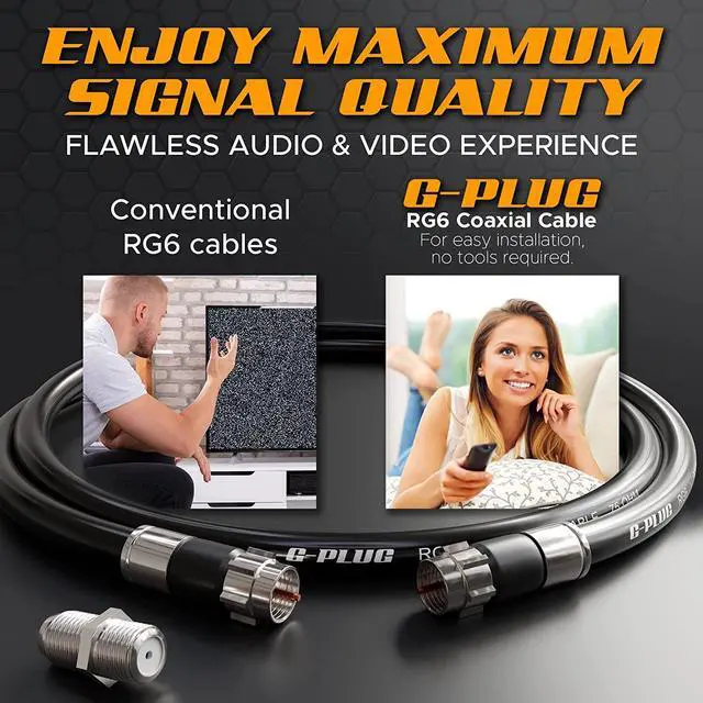 Alt view image 5 of 5 - 50FT G-PLUG RG6 Coaxial Cable Connectors Set  High-Speed Internet, Broadband and Digital TV Aerial, Satellite Sky Cable Extension  Weather-Sealed Double Rubber O-Ring and Compression Connector Black