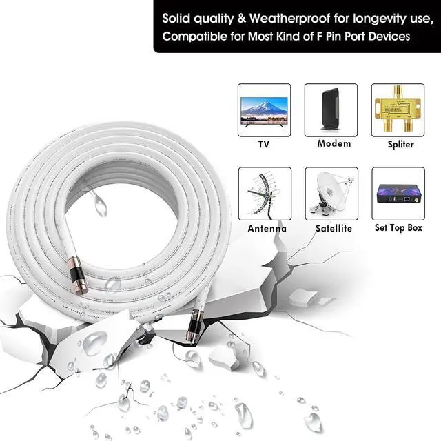 Alt view image 2 of 6 - RELIAGINT 25ft, RG6 White Coaxial Cable with F Pin Connector, F81 Double Female Extension Adapter, Low Loss High Speed Coax Cable Cord Extender for HD TV, Dish,Satellite, Antenna, TV Cable 25'