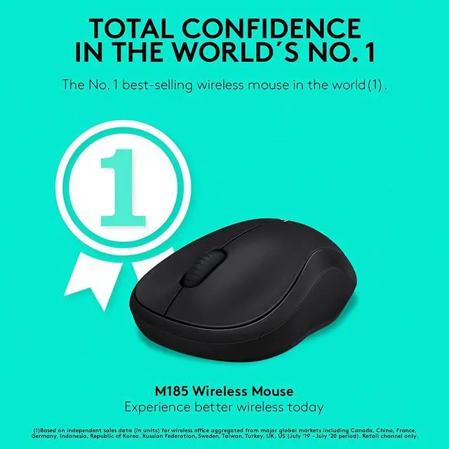 Alt view image 2 of 7 - Logi tech M185 Wireless Mouse, 2.4GHz with USB Mini Receiver, 12-Month Battery Life, 1000 DPI Optical Tracking, Ambidextrous, Compatible with PC, Mac, Laptop - Black