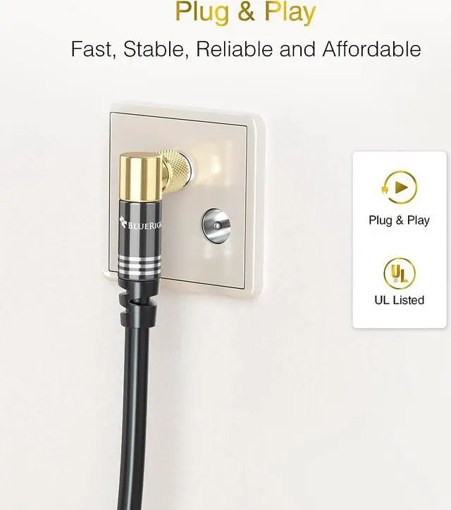 Alt view image 7 of 7 - BlueRigger RG6 Digital Coaxial Audio Video Cable (6FT, 90° Angled to Straight Male F Type Connector, Triple Shielded)  Coax Cable for HDTV, CATV, DVB-T2/C/S, Cable Modem, Radio, Satellite Receivers