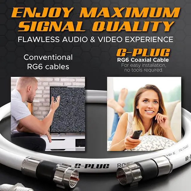 Alt view image 6 of 7 - G-PLUG 15FT RG6 Coaxial Cable Connectors Set  High-Speed Internet, Broadband and Digital TV Aerial, Satellite Cable Extension  Weather-Sealed Double Rubber O-Ring and Compression Connectors White