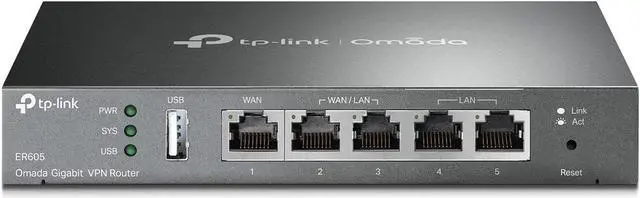 Main image of TP-Link ER605 V2 Wired Gigabit VPN Router, Up to 3 WAN Ethernet Ports + 1 USB WAN, SPI Firewall SMB Router, Omada SDN Integrated, Load Balance, Lightning Protection