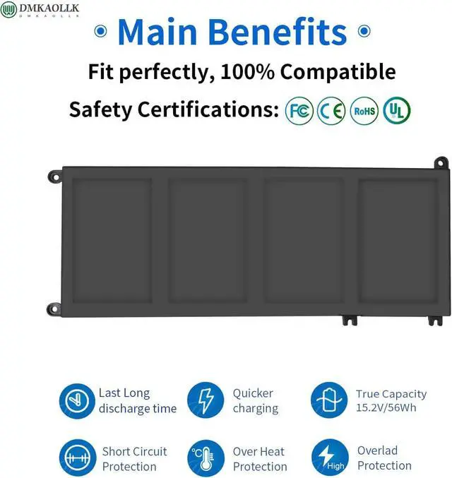 Alt view image 3 of 7 - DMKAOLLK 56WH 33YDH Laptop Battery for Dell Inspiron 17 7000 7778 7779 7786 7773 15 7577 G3 3579 3779 G5 5587 G7 7588 Latitude 13 3380 14 3490 15 3590 3580 PVHT1 P30E 81PF3 081PF3-12 Months Warranty