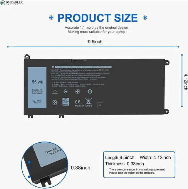 Alt view image 4 of 7 - DMKAOLLK 56WH 33YDH Laptop Battery for Dell Inspiron 17 7000 7778 7779 7786 7773 15 7577 G3 3579 3779 G5 5587 G7 7588 Latitude 13 3380 14 3490 15 3590 3580 PVHT1 P30E 81PF3 081PF3-12 Months Warranty