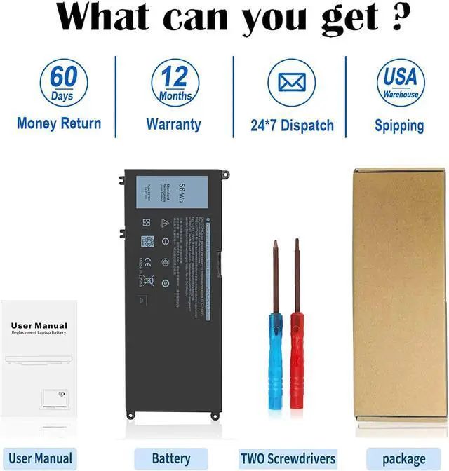 Alt view image 5 of 7 - DMKAOLLK 56WH 33YDH Laptop Battery for Dell Inspiron 17 7000 7778 7779 7786 7773 15 7577 G3 3579 3779 G5 5587 G7 7588 Latitude 13 3380 14 3490 15 3590 3580 PVHT1 P30E 81PF3 081PF3-12 Months Warranty