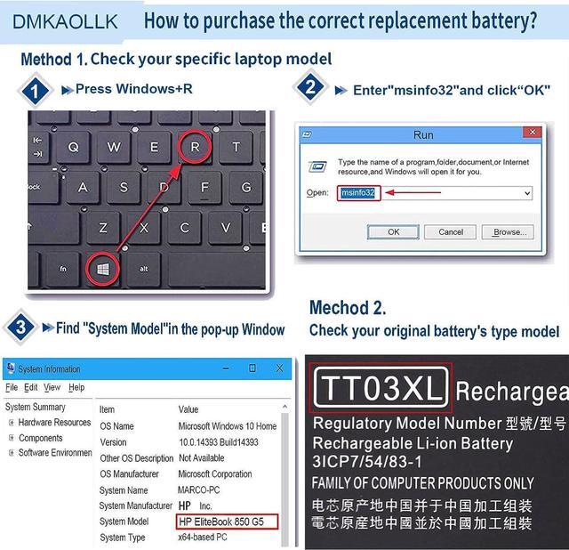 Alt view image 7 of 7 - DMKAOLLK TT03XL 932824-421 Laptop Battery for HP EliteBook 850 G5,EliteBook 755 G5,EliteBook 850 G6,ZBook 15U G5 G6 Series TT03056XL 932824-1C1 932824-2C1 933322-855 HSN-113C-5 HSTNN-LB8H 11.55V 56Wh