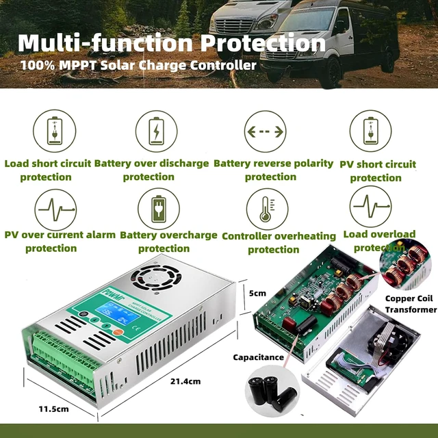 Alt view image 5 of 7 - MPPT Solar Charge Controller 60 amp 48V 36V 24V 12V Auto - Max 160VDC Input, LCD Backlight Solar Charge Controller for Vented Sealed Gel NiCd Lithium BatterySoftware Update Version